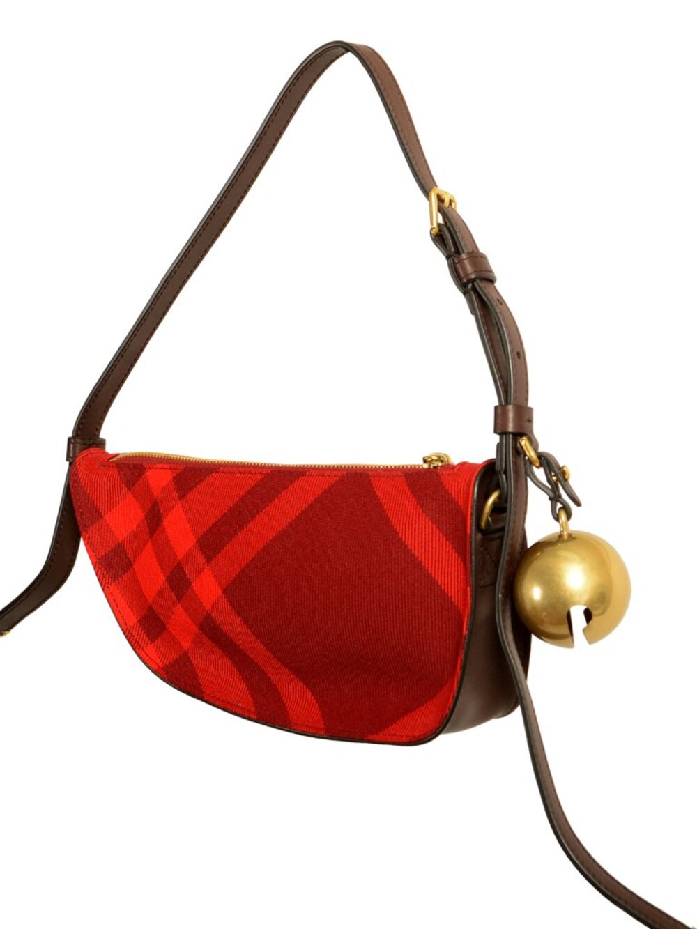 Burberry "Ls Knit Baguette" Leather Trimmed Scarlet Plaid Handbag Shoulder Bag - Picture 2 of 7